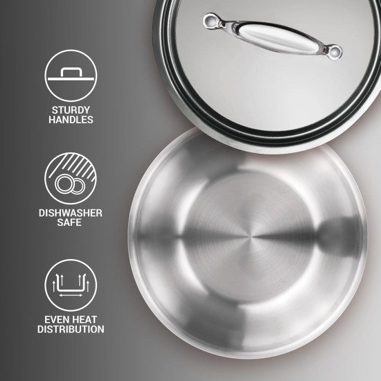 MILTON Pro cook Triply Stainless Steel Induction Tasla with Lid, 18 cm / 1 Litre | 3 Years Warranty