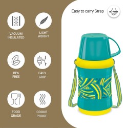 MILTON Angelina 500 Plastic Insulated Flask, 470 ml, Aqua Green | BPA Free | Food Grade | Easy to Carry | Odour Free