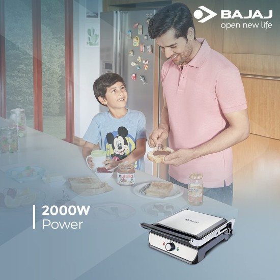 Bajaj Majesty Grill Ultra 2000W 4-Slice Grill Sandwich Maker | 180� Open Grill | Adjustable Hinge & Temperature Control | Non-Stick Coated Plate | Drip Oil Collector | 2-Yr Warranty by Bajaj | Black