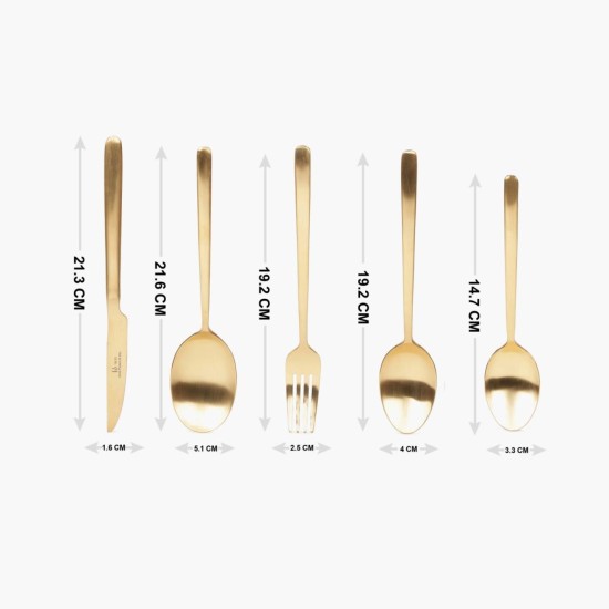 FNS Bianca 26 Pcs Gold Plated Premium Cutlery Set in Beautiful Leatherette Box Packaging (6 Dinner Spoon, 6 Dinner Fork, 6 Teaspoon, 6 Dinner Knives & 2 Serving Spoons)