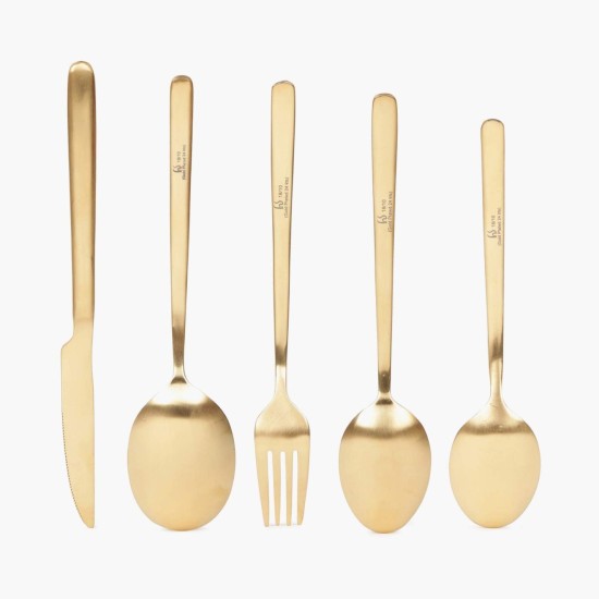 FNS Bianca 26 Pcs Gold Plated Premium Cutlery Set in Beautiful Leatherette Box Packaging (6 Dinner Spoon, 6 Dinner Fork, 6 Teaspoon, 6 Dinner Knives & 2 Serving Spoons)