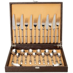 FnS Aura 18/10 Stainless Steel Cutlery Set- 26-PCs (6 Dessert Spoons, 6 Dinner Forks, 6 Tea Spoons, 6 Knives & 2 Serving Spoons)