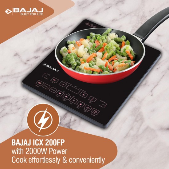 Bajaj ICX 200FP 2000 W Induction Cooktop | 7 Pre-Set Menus | Digital Display | Black |1 Year Warranty |