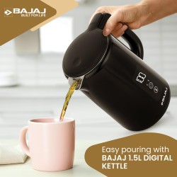 Bajaj KTP 1.5 Litre Digital Electric Kettle| Auto Shut-Off|Dry Boil Mechanism| Digital Temperature Display| 360-degree Cordless Operation| 2-Yr Warranty by Bajaj| Black