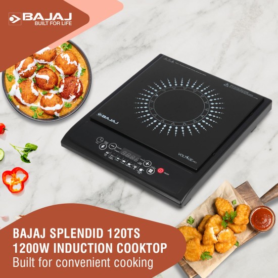 Bajaj Splendid 120TS 1200 Watts Induction Cooktop With Tact Switch | Stove Comes With 7 Pre-Set Menus | Digital Led Display | 1 Year Warranty | Black & White