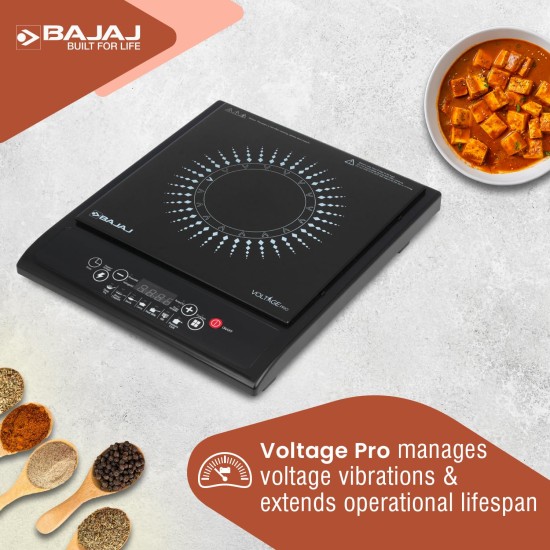 Bajaj Splendid 120TS 1200 Watts Induction Cooktop With Tact Switch | Stove Comes With 7 Pre-Set Menus | Digital Led Display | 1 Year Warranty | Black & White