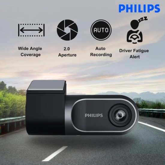 PHILIPS GoSure 3001 Car Dash Camera | 2MP FHD 1080p | G-Sensor | 132° Super Wide Angle | WiFi | Emergency Recording | Easy DIY Set Up | GoSure Mobile App