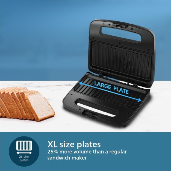 Philips Domestic Appliances HD2289/00 XL Sized Sandwich Maker Black with Metallic Finish