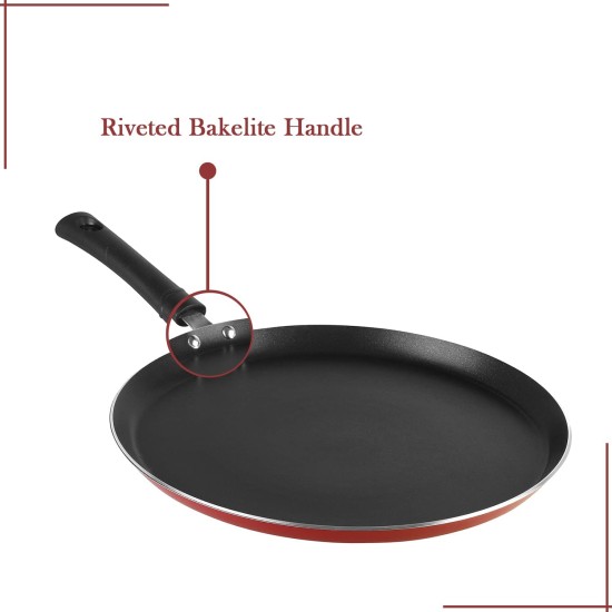 Vinod Popular Non Stick Dosa Tawa 25cm with Sturdy Riveted and Bakelite Handle (Induction Friendly), Non Toxic and PFOA Free