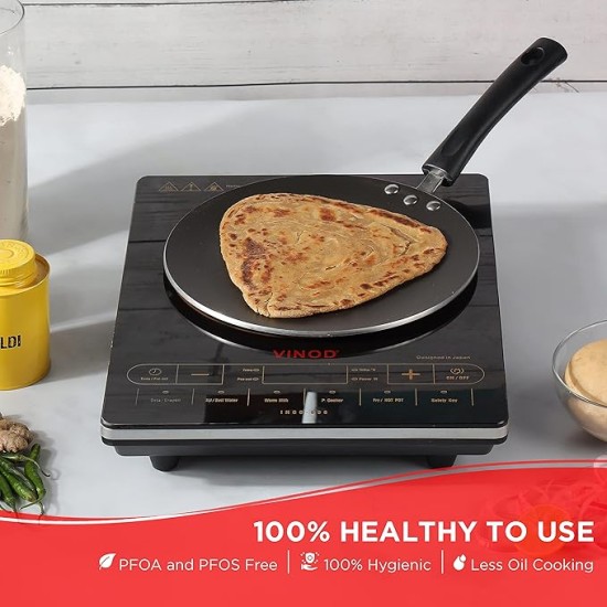 Vinod Zest Aluminium Non Stick Concave Tawa - 24cm | Roti/Chapati/Paratha/Dosa Tawa | 4mm Thick | Bakelite Handle | Induction and Gas Base