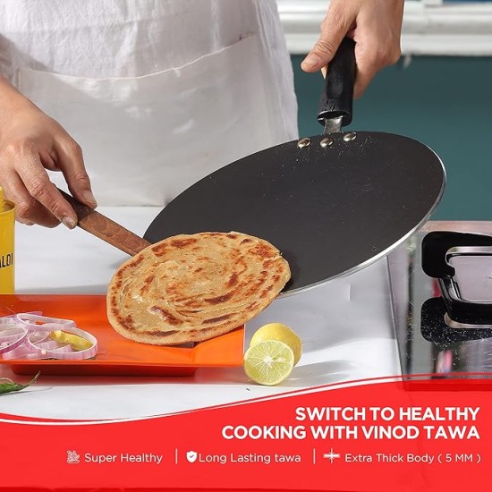 Vinod Zest Aluminium Non Stick Concave Tawa - 24cm | Roti/Chapati/Paratha/Dosa Tawa | 4mm Thick | Bakelite Handle | Induction and Gas Base