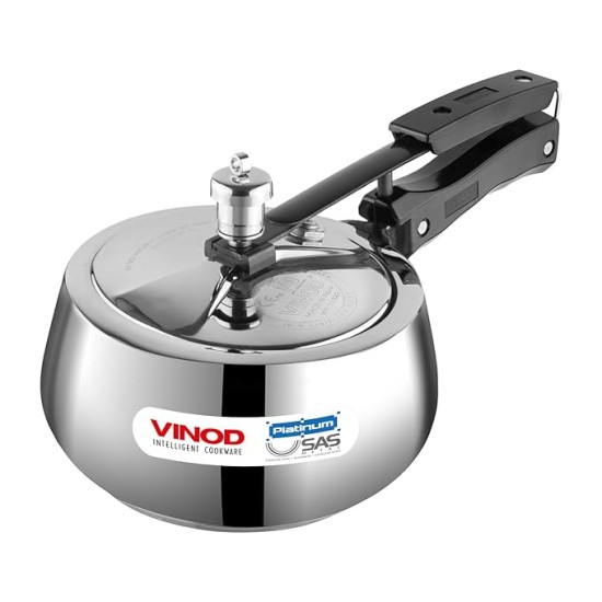 Vinod Europa Stainless Steel Inner Lid Pressure Cooker - 2 Litre | Handi Shape | Sandwich Bottom Cooker | Induction and Gas Base | ISI and CE certified 