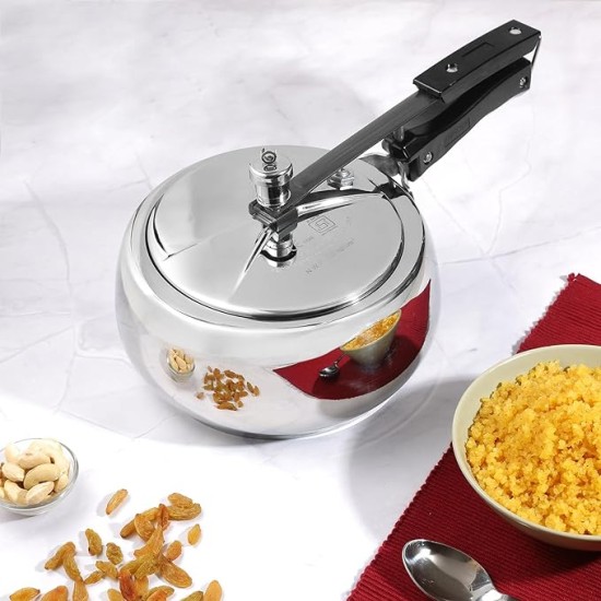 Vinod Europa Stainless Steel Inner Lid Pressure Cooker - 3 Litre | Handi Shape | Sandwich Bottom Cooker | Induction and Gas Base | ISI and CE certified