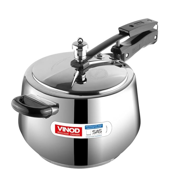 Vinod Europa Stainless Steel Inner Lid Pressure Cooker - 5 Litre | Handi Shape | Sandwich Bottom Cooker | Induction and Gas Base | ISI and CE certified