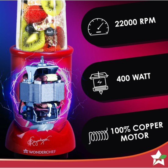 Wonderchef Nutri-blend Mixer, Grinder & Blender | Powerful 400W 22000 RPM 100% Full Copper Motor |Stainless Steel Blades