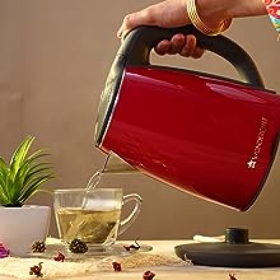 Wonderchef Crimson Edge Electric Kettle 1500W| Stainless Steel body with Auto-shut Off | 2-level Safety | Cool-touch | 1.2 Litres capacity | 2 Years Warranty | Red