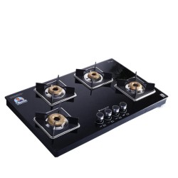 Octavia 4 Burner Glass Hob Top Auto Cooktop | 8mm Toughened Glass | Auto Ignition | Forged Brass Burners | Stainless Steel Drip Tray | Anti-Skid Legs | Large & Heavy Pan support | LPG compatible | Black steel frame | 2 Year Warranty | Black