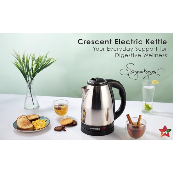 Wonderchef Crescent Electric Kettle 1800W with Stainless Steel Interior | Safety Locking Lid | 1.8L Capacity | 2 Years Warranty