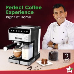 Wonderchef Regenta Automatic Coffee Maker, 20-bar with Auto-Frother, Make Espressos, Cappuccinos & Lattes at Home, With Steamer, Metal Porta Filter, Temperature Dial, 2 Years Warranty