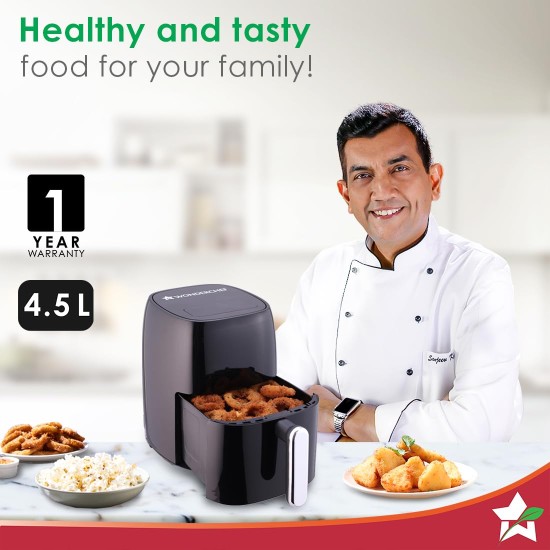 Wonderchef Neo Digital Air Fryer | Rapid Air Technology | 6 Pre-Set Menu Options | Temperature and Time Control | Automatic Shut-Off | Compact Design | 4.5 Litres | 1 Year Warranty | 1500 Watts