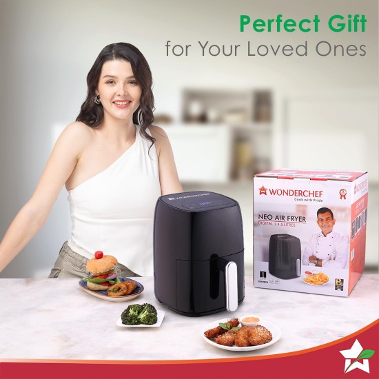 Wonderchef Neo Digital Air Fryer | Rapid Air Technology | 6 Pre-Set Menu Options | Temperature and Time Control | Automatic Shut-Off | Compact Design | 4.5 Litres | 1 Year Warranty | 1500 Watts