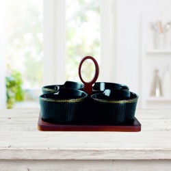 4PCS BOWL SET WITH BAMBOO TRAY -SHINE BLACK